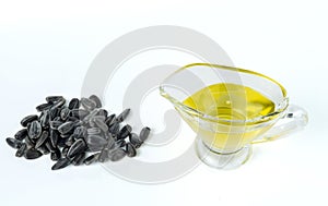 Sunflower seed oil in a glass gravy boat