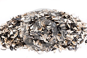 Sunflower seed shells isolated on white background