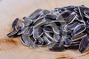 Sunflower seeds closeup on the table. Cereals. Healthly food.