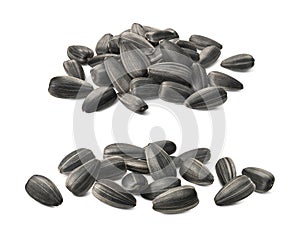 Sunflower seeds isolated on white background. Double pile. Package design elements