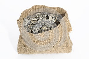 Sunflower seeds in sack photo