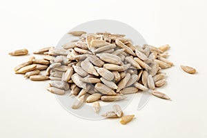 Sunflower seeds on white background