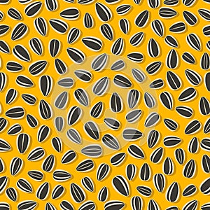 Sunflower seeds on yellow background seamless pattern