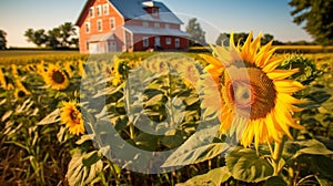 Sunflower Serenity - A Quaint Farmhouse Amidst a Golden Field