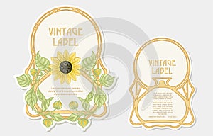 Sunflower. Set of 2 labels, decorative frames, borders.