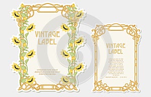 Sunflower. Set of 2 labels, decorative frames, borders.