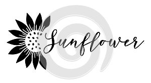 Sunflower split monogram. Flower silhouette vector illustration. Sunflower graphic logo, hand drawn icon for packaging