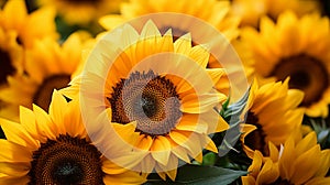 Sunflower Field in Full Bloom with golden sunlight