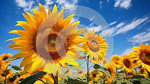 Sunflower Field in Full Bloom with golden sunlight