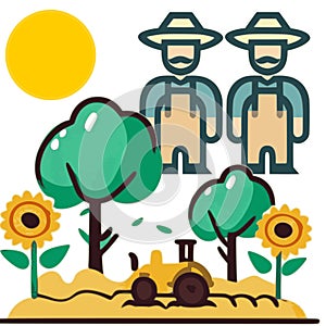Sunflower tractor farmers sun vector graphic