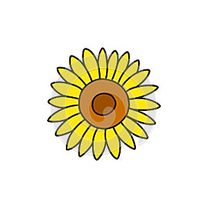 Sunflower. Yellow flower. Vector hand drawn outline illustration