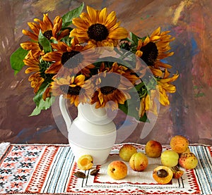 Sunflowers and apricots