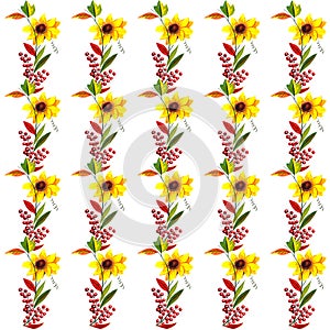 Sunflowers and berries pattern autumn