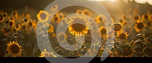 Sunflowers blooming in the rice fields, beautiful scenery, summer scenery, freshness.Generative AI