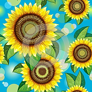 Sunflowers Bright Summer Nature Floral Vector Seamless Repeat Pattern Design