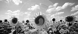 Sunflowers in Field Under Cloudy Sky