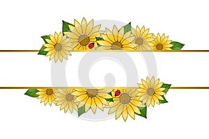 Sunflowers frame with golden border graphic element design
