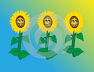 Sunflowers with Happy Cartoon Faces