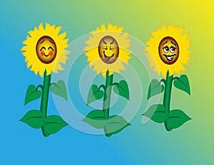 Sunflowers with Happy Cartoon Faces