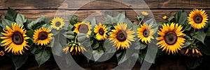 sunflowers on rustic wooden background many wooden slats