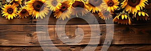 sunflowers on rustic wooden background many wooden slats