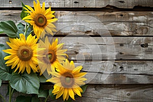 sunflowers on rustic wooden background many wooden slats