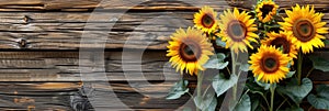 sunflowers on rustic wooden background many wooden slats