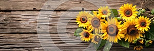 sunflowers on rustic wooden background many wooden slats