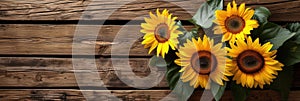 sunflowers on rustic wooden background many wooden slats