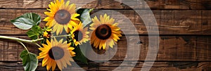 sunflowers on rustic wooden background many wooden slats