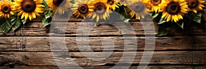 sunflowers on rustic wooden background many wooden slats