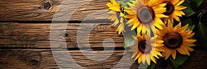 sunflowers on rustic wooden background many wooden slats