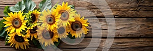 sunflowers on rustic wooden background many wooden slats