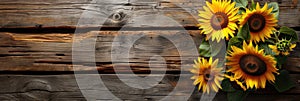 sunflowers on rustic wooden background many wooden slats