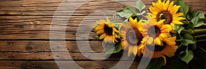 sunflowers on rustic wooden background many wooden slats