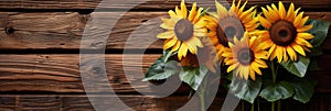 sunflowers on rustic wooden background many wooden slats