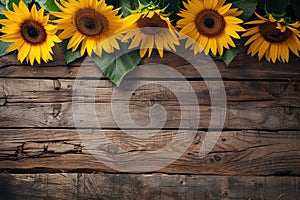 sunflowers on rustic wooden background many wooden slats