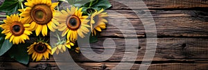 sunflowers on rustic wooden background many wooden slats