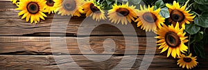 sunflowers on rustic wooden background many wooden slats