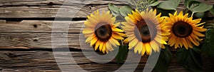 sunflowers on rustic wooden background many wooden slats