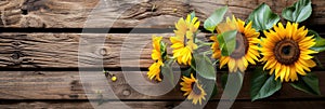 sunflowers on rustic wooden background many wooden slats