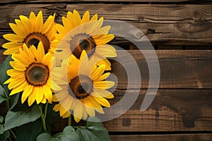 sunflowers on rustic wooden background many wooden slats