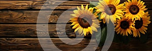 sunflowers on rustic wooden background many wooden slats