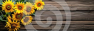 sunflowers on rustic wooden background many wooden slats