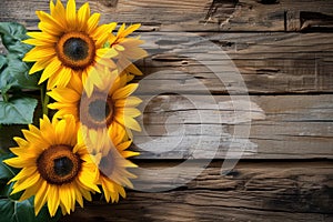 sunflowers on rustic wooden background many wooden slats