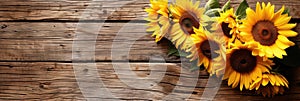 sunflowers on rustic wooden background many wooden slats