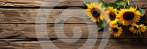 sunflowers on rustic wooden background many wooden slats