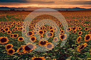 Girasol a atardecer sobre el llanuras 