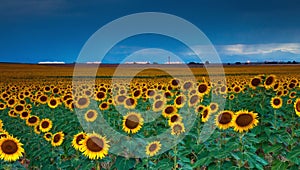 Sunflowers under a stormy sky by Denver airport