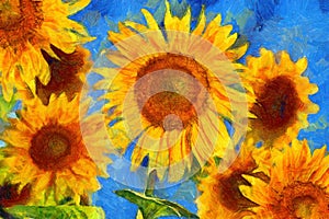 Sunflowers.Van Gogh style imitation